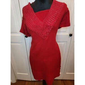 Red /Silver Metallic Sweater Dress Mini 1x Tunic y2k Style 00s Holiday Party